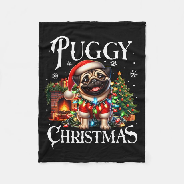 Manta Polar Puggy Christmas Pug Xmas Pug Santa Claus Pug  (Anverso)