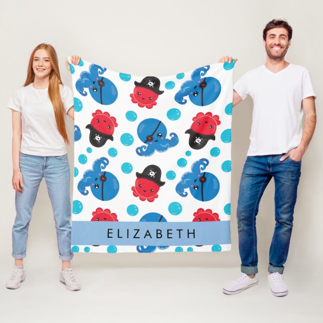 Manta Polar Pulpo pirata, patrón de pulpo, mar, tu nombre (In situ)