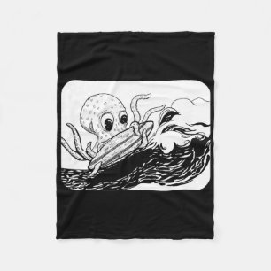 Manta Polar Pulpo surfista blanco y negro