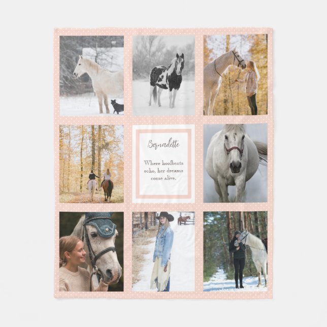 Manta Polar Punto blanco rosado Chica de foto equina Caballo (Anverso)