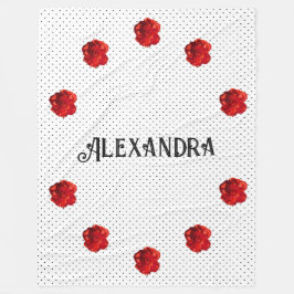 Manta Polar Punto de polka floral roja personalizado