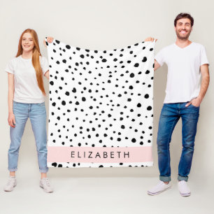 Manta Polar Puntos dálmatas, puntos, negro y blanco, tu nombre