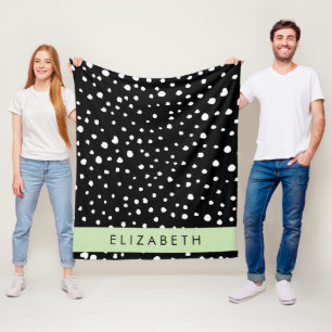 Manta Polar Puntos dálmatas, puntos, negro y blanco, tu nombre