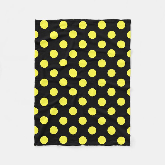 Manta Polar Puntos de polka amarillos sobre fondo negro (Anverso)