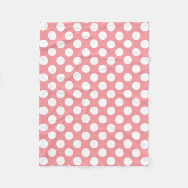 Manta Polar Puntos de polka blanco sobre fondo rosado (Anverso)