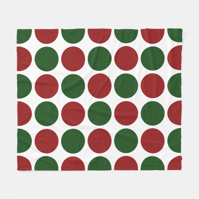 Manta Polar Puntos de Polka Rojo y Verde sobre Blanco (Frente (Horizontal))