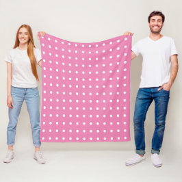 Manta Polar Puntos de polka rosa y blanco