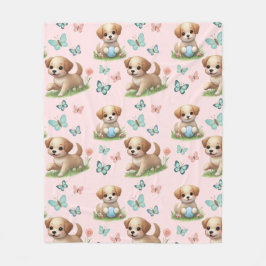 Manta Polar Puppies and Butterflies Pattern Blanket