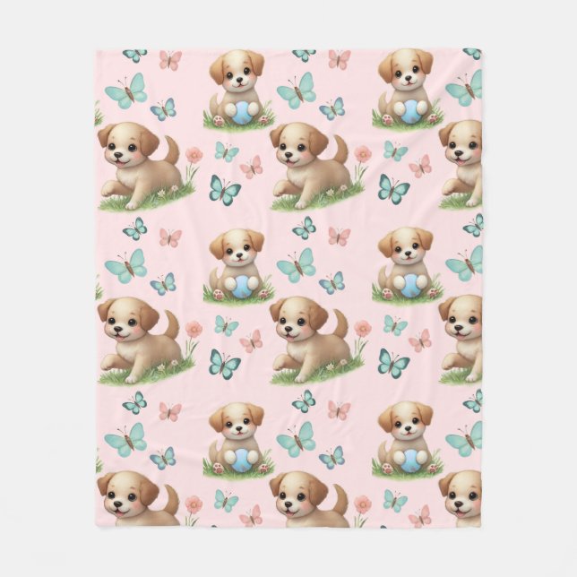 Manta Polar Puppies and Butterflies Pattern Blanket (Anverso)
