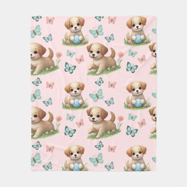 Manta Polar Puppies and Butterflies Pattern Blanket (Anverso)
