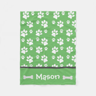 Manta Polar Puppy Dog Paw Print Blanket Personalizado Con Nomb