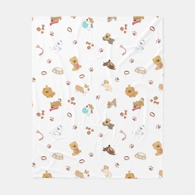 Manta Polar Puppy Love Seamless Pattern | Playful Dogs, Paw Pr (Anverso)
