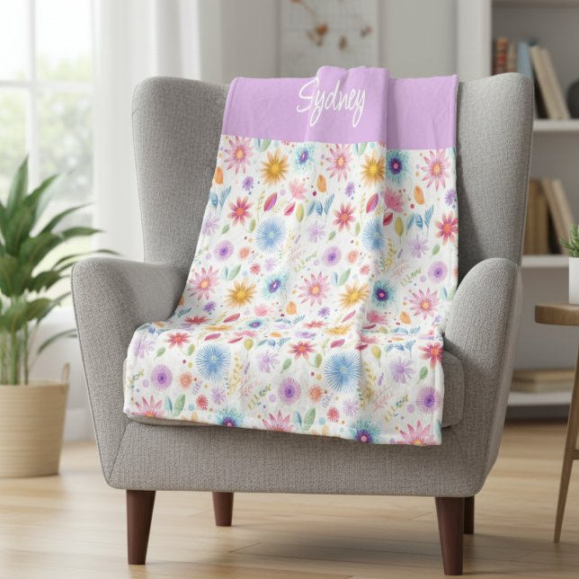 Manta Polar Purple Blue Pink Boho Wildflower Personalized  (Subido por el creador)