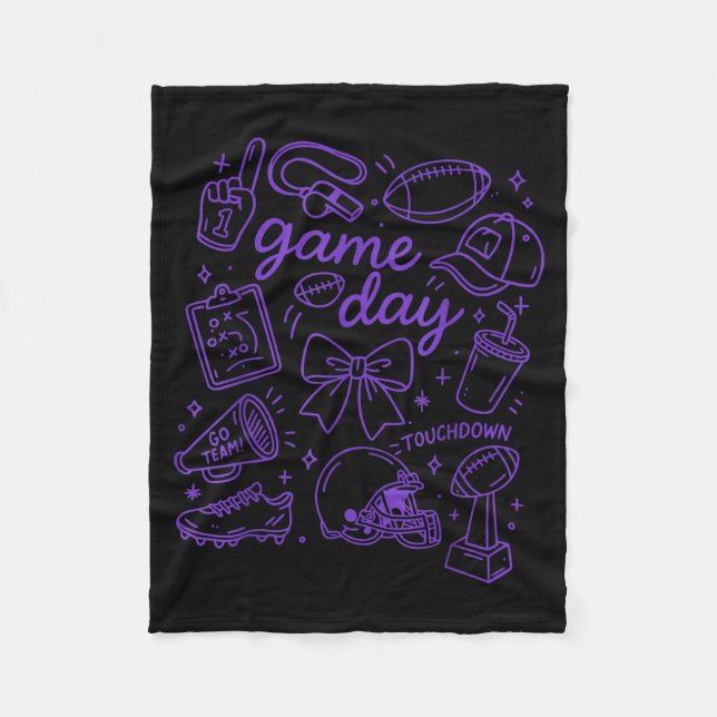 Manta Polar Purple Coquette Bow Cheer Game Day Doodle Touchdow (Anverso)