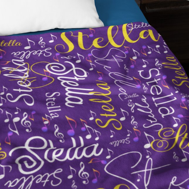 Manta Polar Purple Fleece Blanket con notas musicales a color (Subido por el creador)