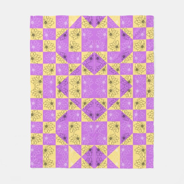 Manta Polar Purple gold Flower seamless Checkerboard pattern (Anverso)