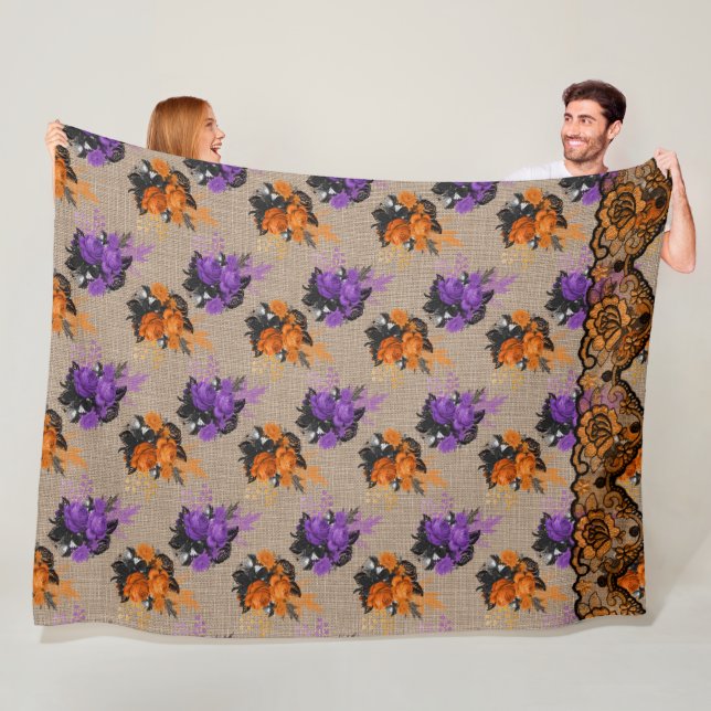 MANTA POLAR PURPLE & NARANJA HALLOWEEN BOUQUETS FLORALES (In situ)