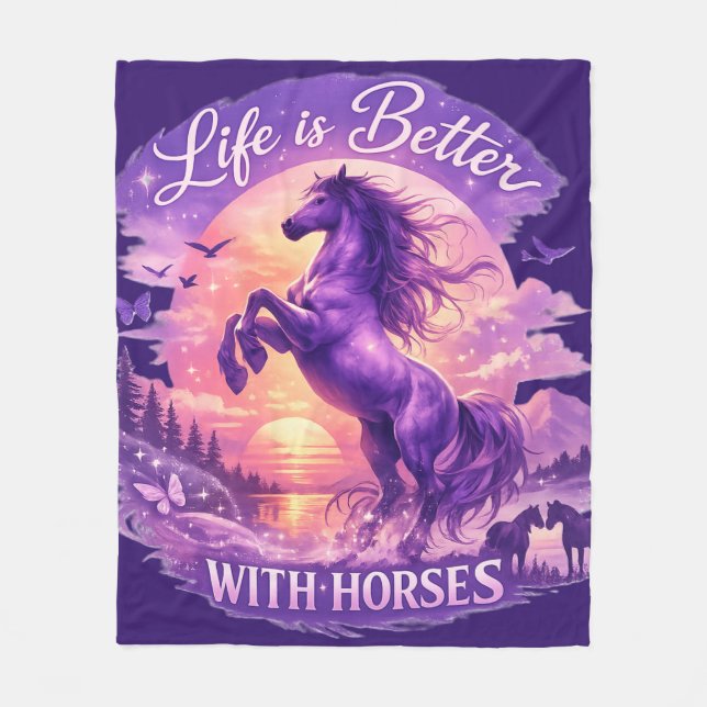 Manta Polar Purple Rearing Horse Sunset Fantasy Art  (Anverso)