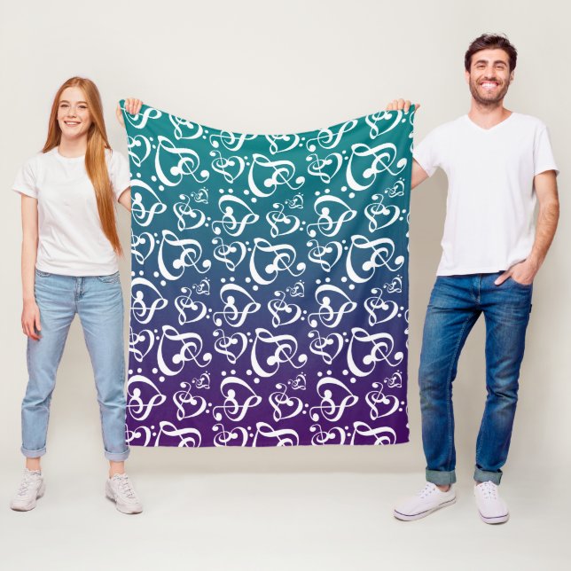 Manta Polar Purple Verde azulada Ombre Clef Hearf Music Notes  (In situ)