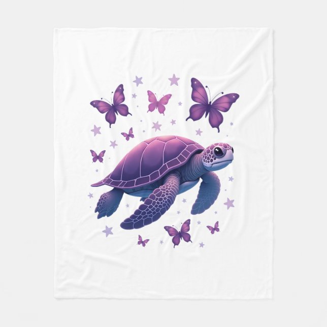 Manta Polar Púrpura - Camiseta mariposa de tortuga marina (Anverso)