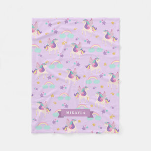 Manta Polar Púrpura Pastel  Patrón de unicornio arco iris co