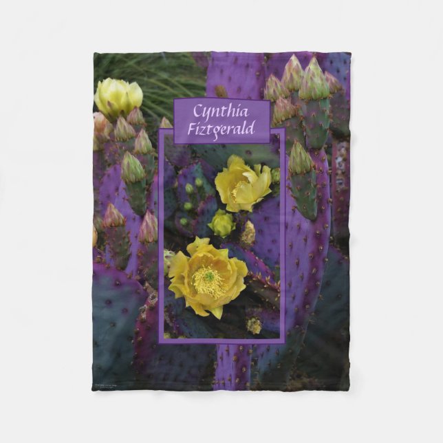 Manta Polar Púrpura Pear Opuntia Cactus Flores Amarillas (Anverso)