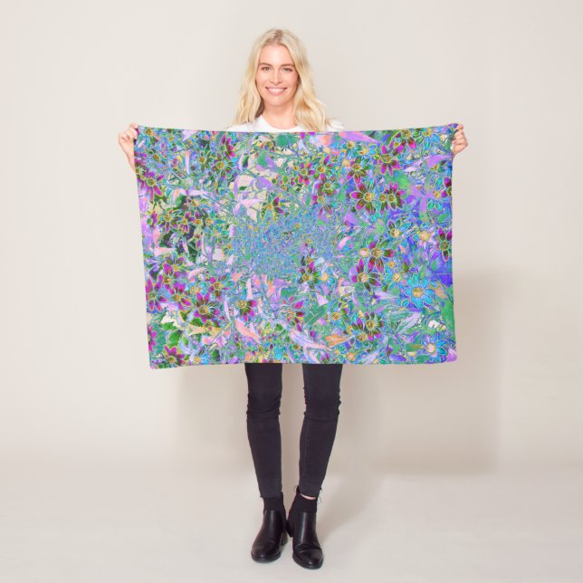 Manta Polar Púrpura Retro, Flores salvajes verdes y azules en  (In situ)