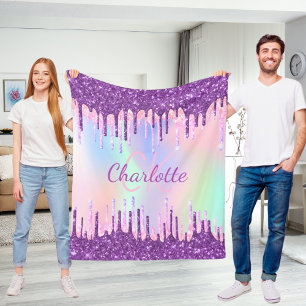 Manta Polar Purpurina arcoiris gotea guion en monograma rosa m