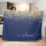 Manta Polar Purpurina azul de la marina de oro guión Monograma<br><div class="desc">Nombre del Monograma del Purpurina Navy Blue and Gold Sparkle y Cinta inicial de la flota. Esto hace que el dulce perfecto cumpleaños 16,  boda,  ducha de novia,  aniversario,  ducha de bebé o fiesta de soltera sea regalo para alguien que ama el lujo glam y los estilos de moda.</div>