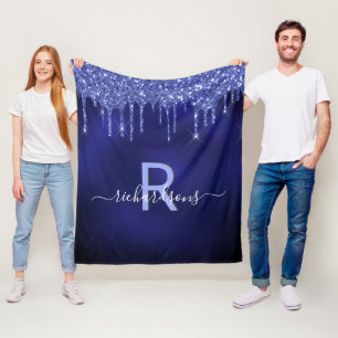 Manta Polar Purpurina azul marino gotea nombre inicial monogra