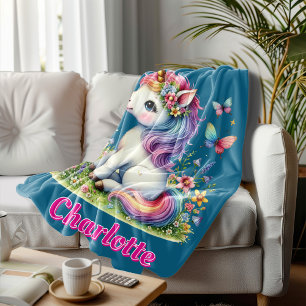 Manta Polar Purpurina azul unicornio pradera silvestres