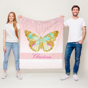 Manta Polar Purpurina de goteo personalizado mariposa Verde az