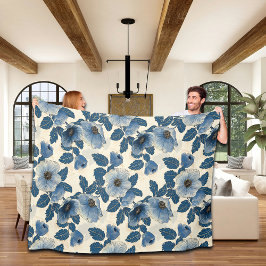 Manta Polar Purpurina de oro floral azul Ukiyo-e japonés