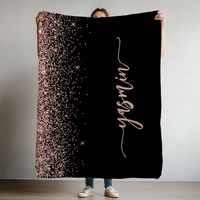 Manta Polar Purpurina de oro Rosa negro con firma personalizad (Subido por el creador)
