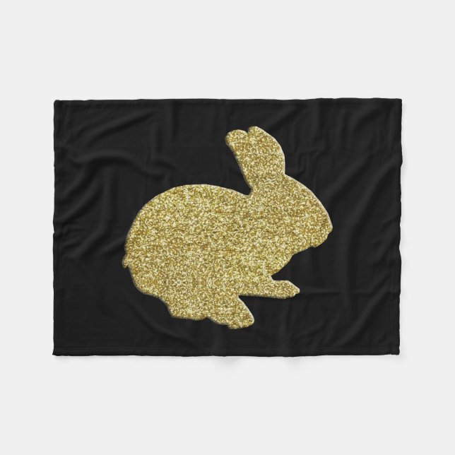 Manta Polar Purpurina de oro Silhouette Bunny Fleece Blanket (Frente (Horizontal))