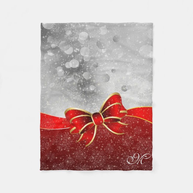Manta Polar Purpurina De Plata Y Navidades Rojos Parkles Bow (Anverso)