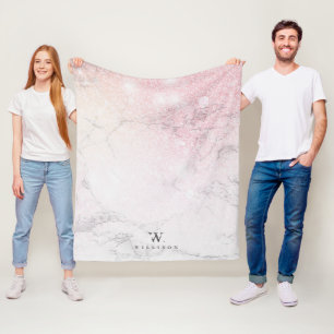 Manta Polar Purpurina de rosa de mármol personalizado
