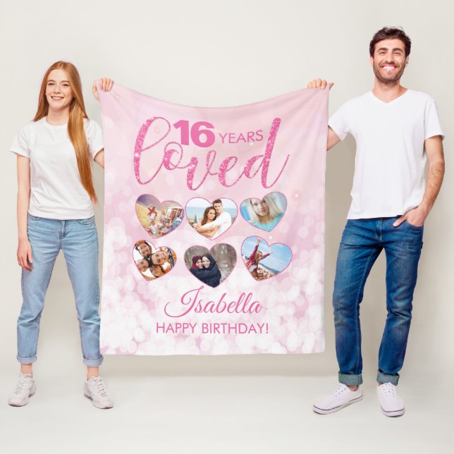 Manta Polar Purpurina Girly Pink Collage de fotos de cumpleaño (In situ)