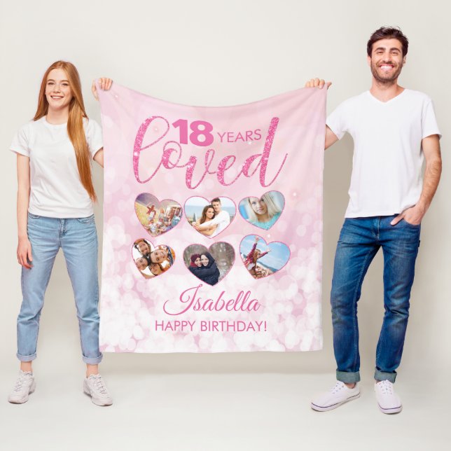 Manta Polar Purpurina Girly Pink Collage de fotos de cumpleaño (In situ)