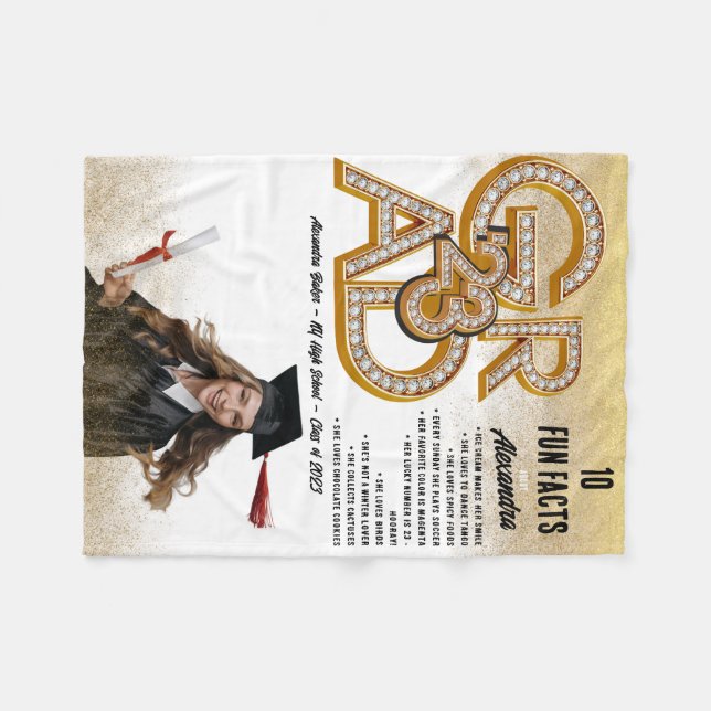 Manta Polar Purpurina Gold Fun Facts Foto Graduación de Grado  (Frente (Horizontal))