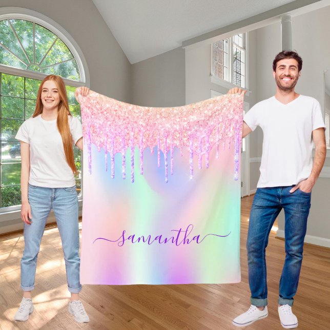 Manta Polar Purpurina holográfico gotea monograma de arco iris (Subido por el creador)