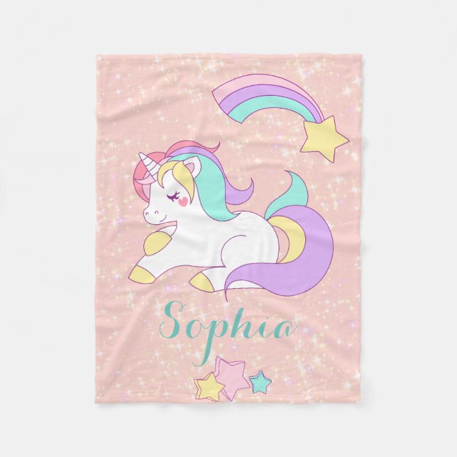 Manta Polar Purpurina mágico personalizado unicornio (Anverso)