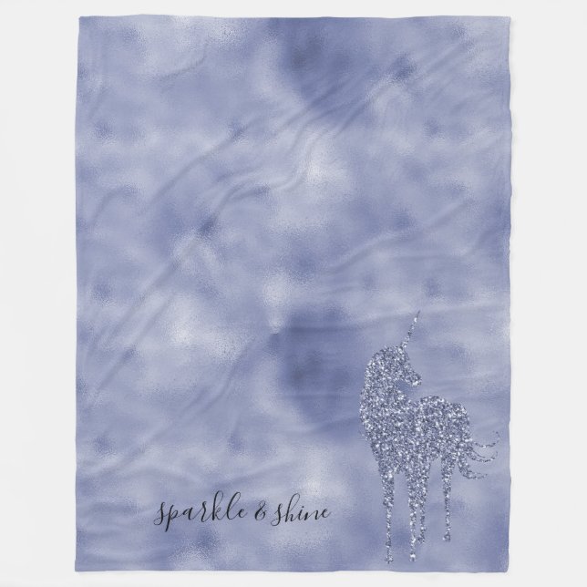 Manta Polar Purpurina morado unicornio personalizado (Anverso)