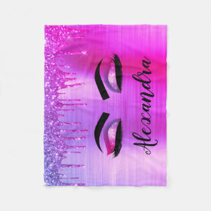 Manta Polar Purpurina púrpura Esparkle Eyelashes Monograma Nom