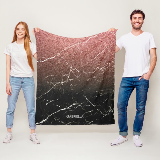 Manta Polar Purpurina Rosa Mármol Negro (In situ)