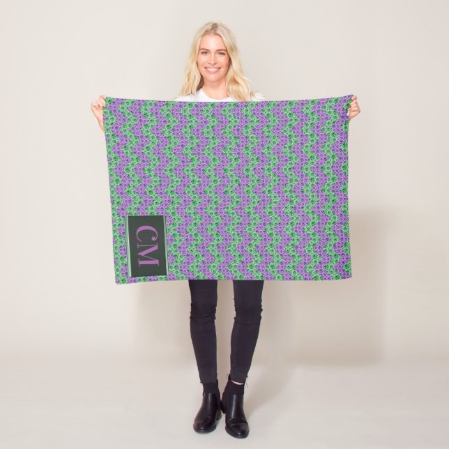 Manta Polar Purpurina Rosa Y Verde Monogramado Chevron (In situ)