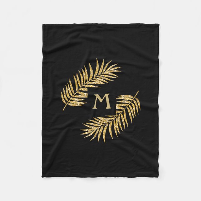 Manta Polar Purpurina Tropical de Oro de palmeras frontales en (Anverso)