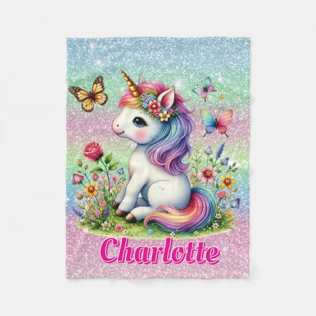 Manta Polar Purpurina unicorn pradera (Anverso)