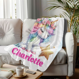 Manta Polar Purpurina unicornio estrella mágica White