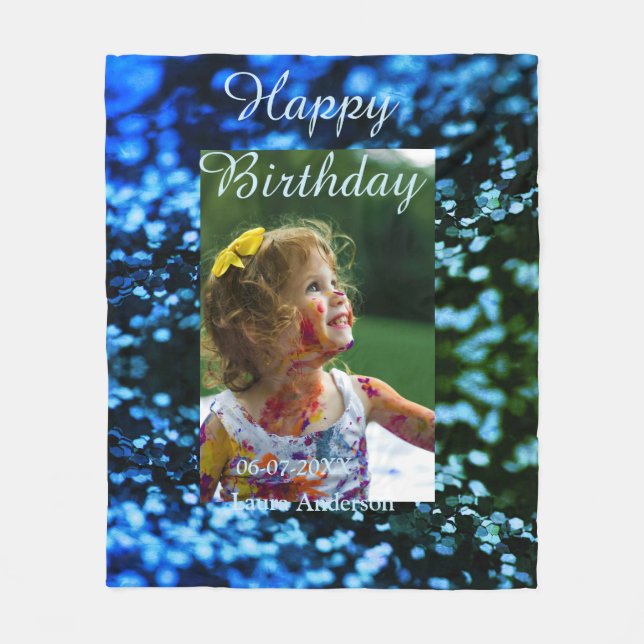 Manta Polar Purpurina verde azul foto niños cumpleaños óxido m (Anverso)